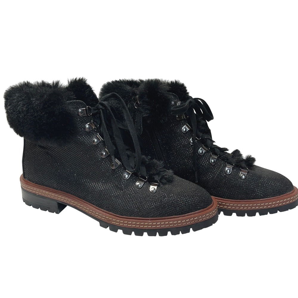 Kate Spade NY Rosalie Sparkly Black Leather Ankle Boots SZ 9 Faux‎ Fur NWOB
